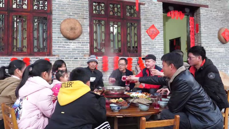 Ian Dining with Yangshuo Village Neighbours