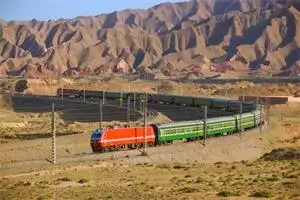 China green train in goby desert