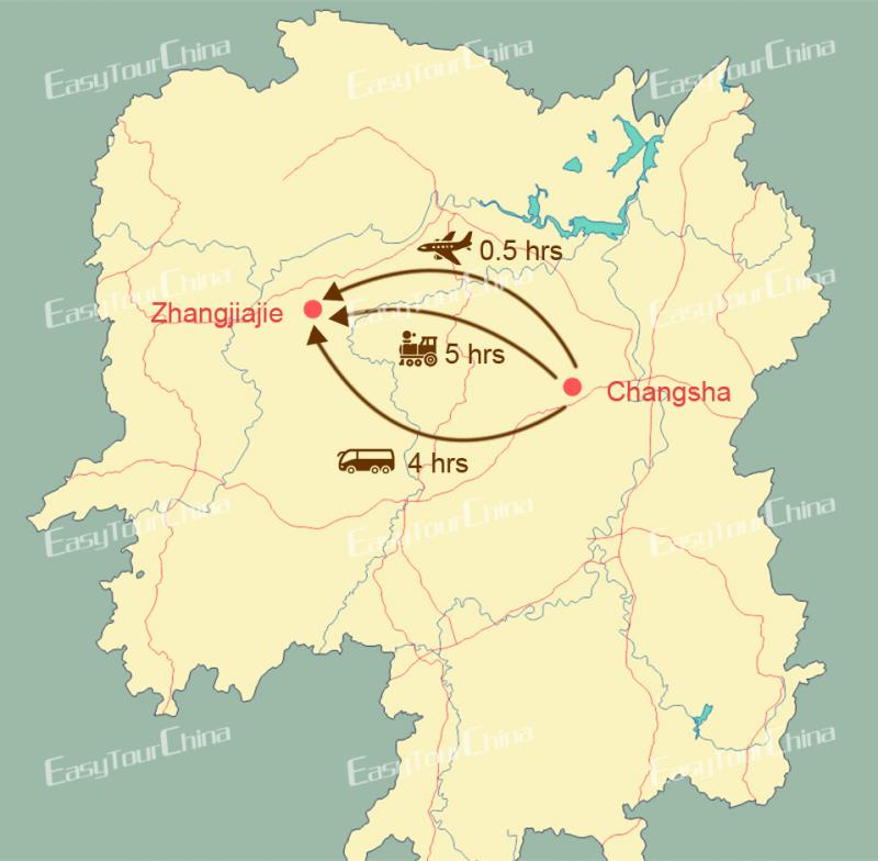 Changsha to Zhangjiajie map