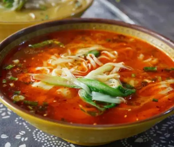 Vegetarain noodles in Chengdu