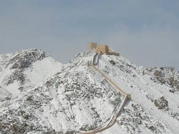 The Overhanging Great Wall of Jiayuguan in Winter