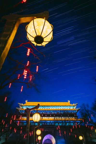 Xian Old City Wall with lanterns night view